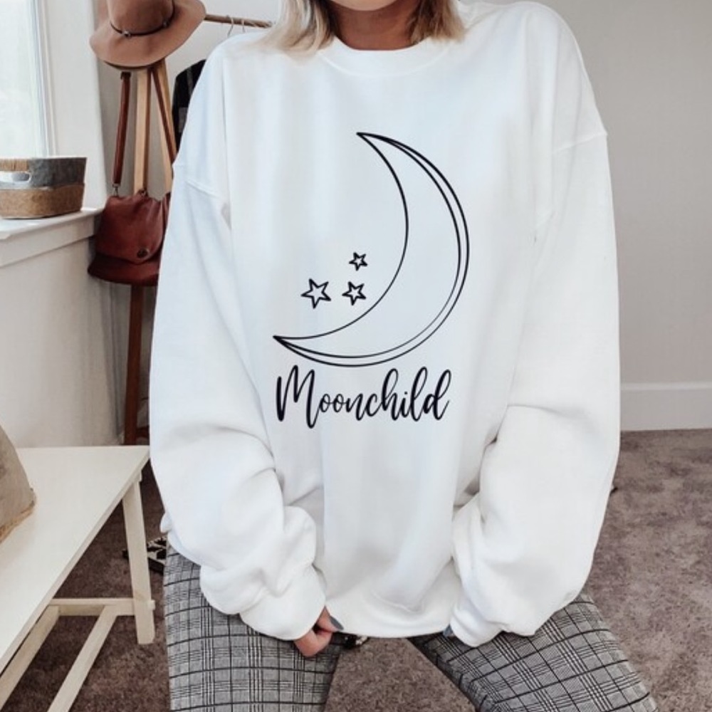 Mystical Moonchild Oversized Crew Neck Long Sleeve Sweatshirt Shirt Moon Shirt - Picture 2 of 3